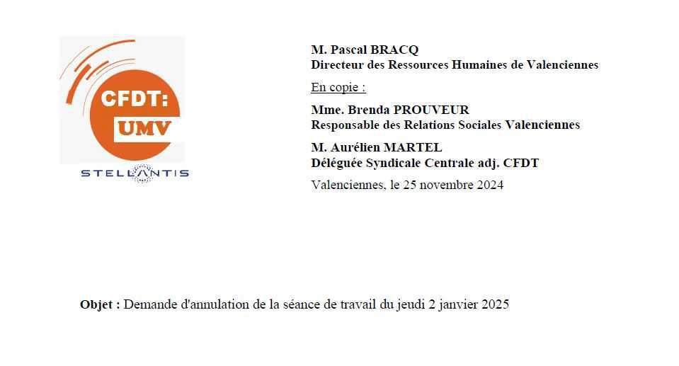 Courrier : demande d'annulation de séance du jeudi 2 janvier 2025