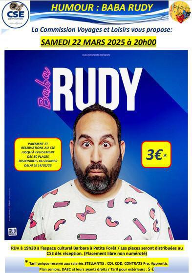 BABA RUDY en Spectacle le 22 mars 2025 à Petite-Forêt BABA RUDY en Spectacle le 22 mars 2025 à Petite-Forêt