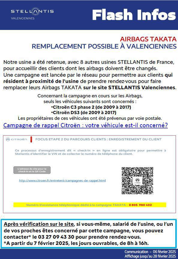Campagne de rappel airbags TAKATA, remplacement possible sur Stellantis valenciennes