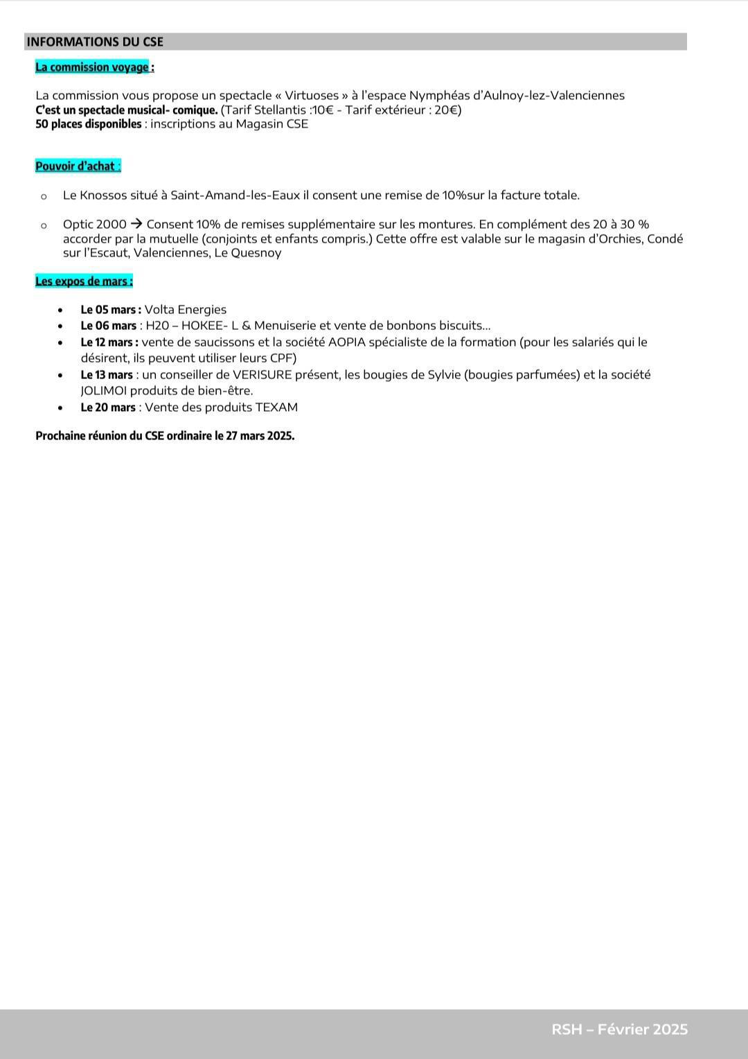 CSE ordinaire du 27 février 2025