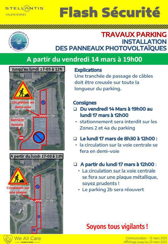 Flash Sécurité travaux sur le parking à partir du vendredi 14 mars 2025