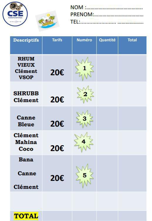 Bon de commande Rhum Antillais