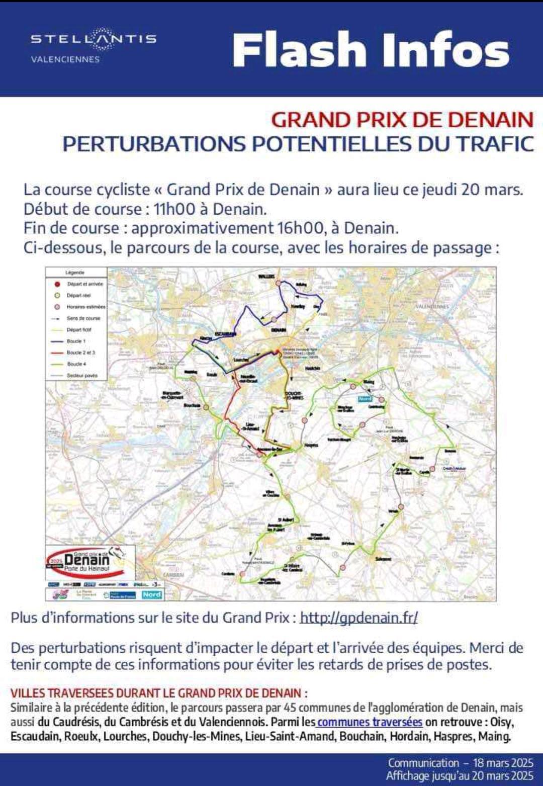 Info trafic perturbations avec le grand prix de Denain 