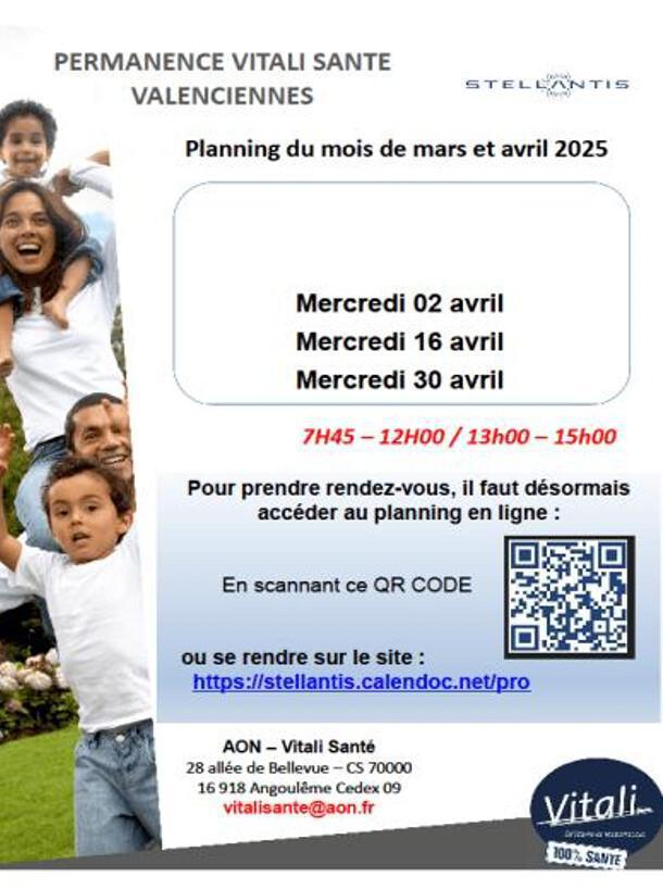 Permanence Vitali Santé à Valenciennes mois d'avril 2025