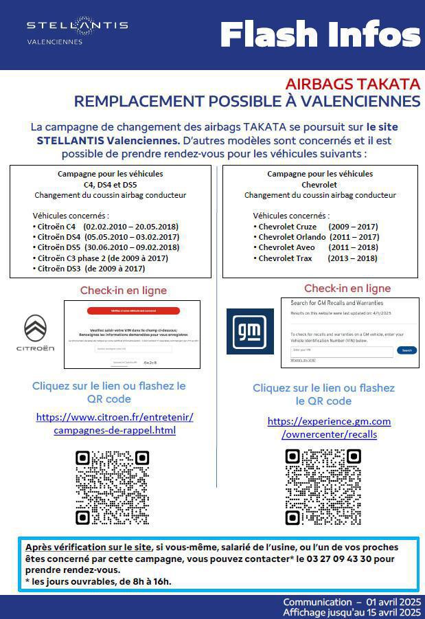 AIRBAGS TAKATA Remplacement possible à valenciennes pour d'autres véhicules