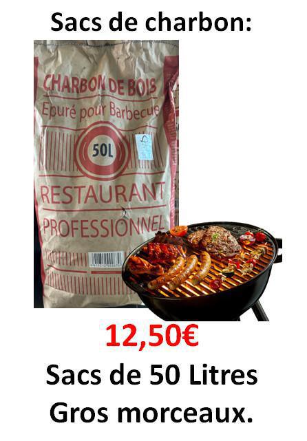 Sacs de charbon de bois pour barbecue 50L gros morceaux