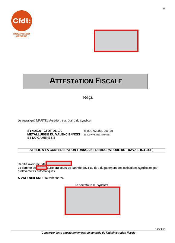 Ma cotisation syndicale déclarable aux IMPOTS sur le Revenu