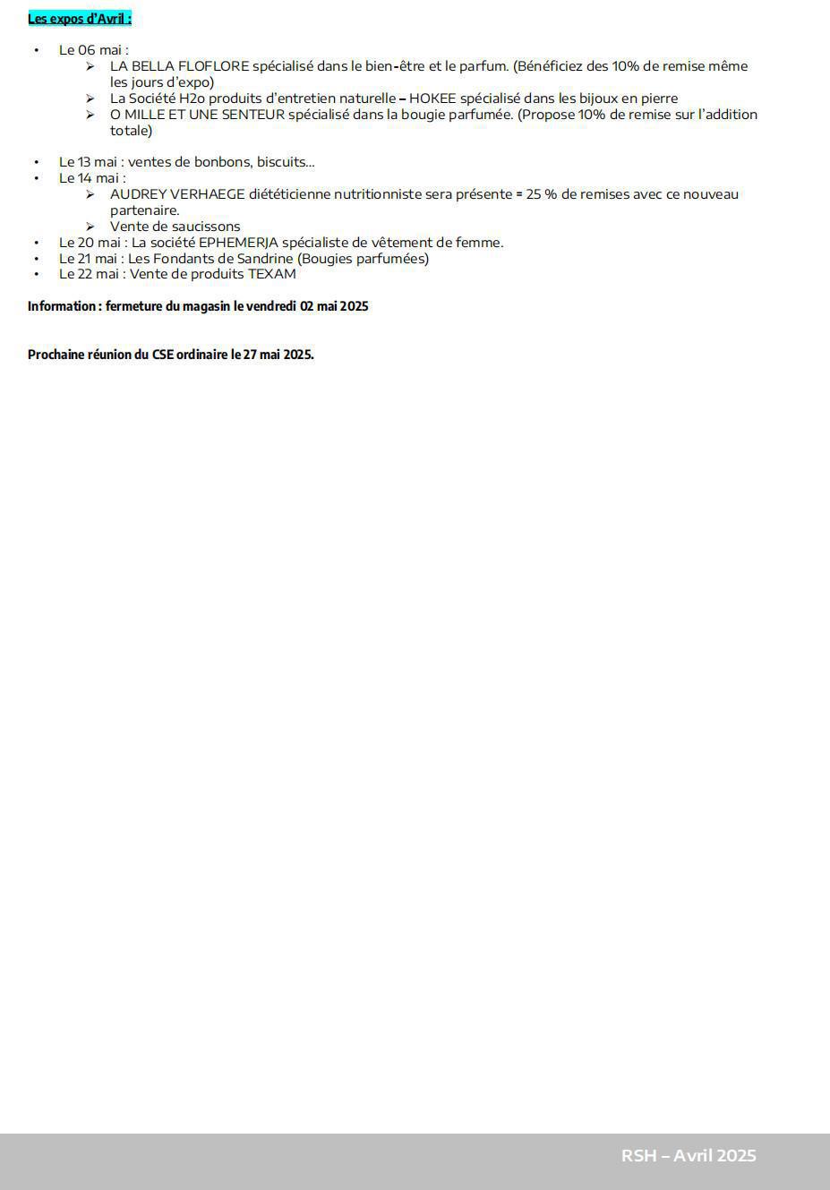 Compte rendu CSE Ordinaire du 29 AVRIL 2025