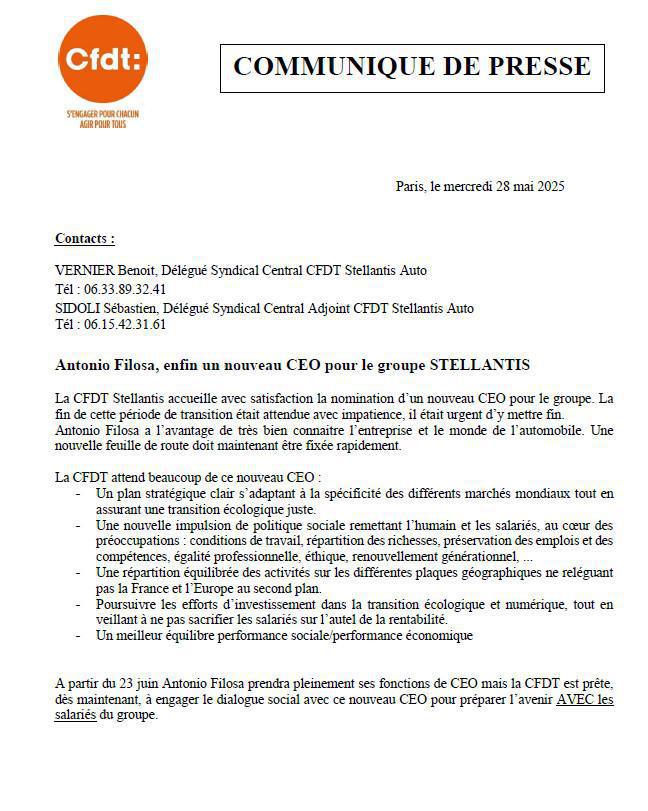 Point Presse CFDT : Nomination nouveau CEO