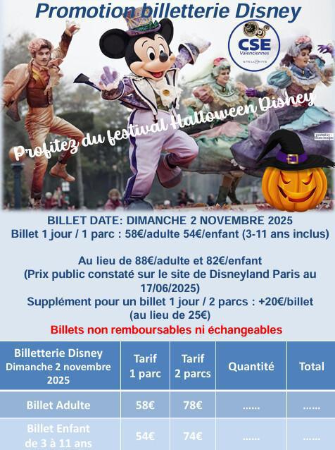 Disneyland Paris PROMO pour visite le 02 novembre 2025 (à rendre avant le 13 Juillet 2025)