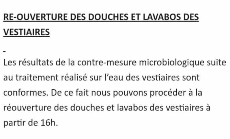 Douches des sanitaires ré-ouvertes
