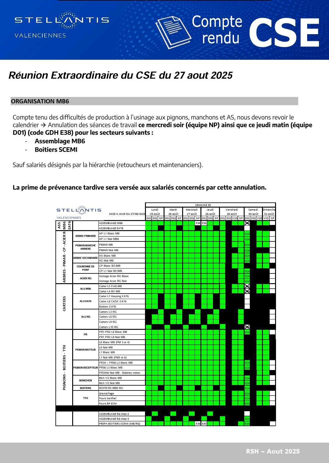 Compte rendu CSE extra du 27 août 2025 à 17h00