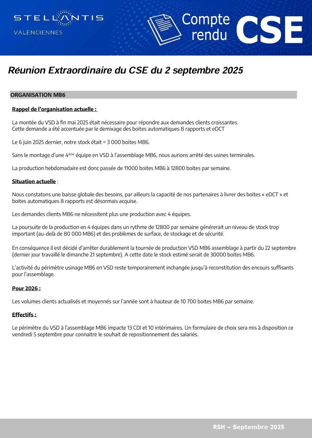Compte Rendu CSE Extraordinaire du 02 Septembre 2025 à 9H00