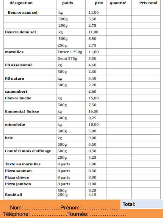 Produits Laitiers (à rendre avant le 19 septembre 2025)
