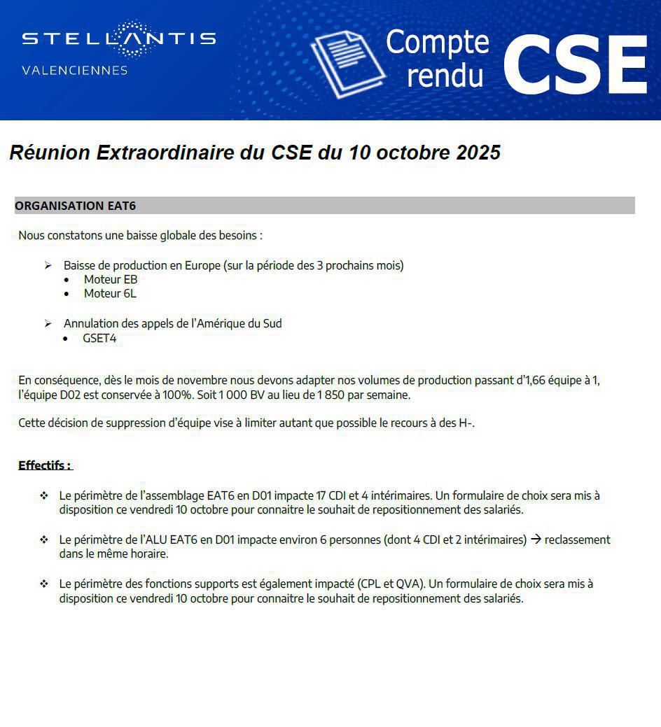 Compte Rendu CSE Extraordinaire du 10 octobre 2025 à 11h00