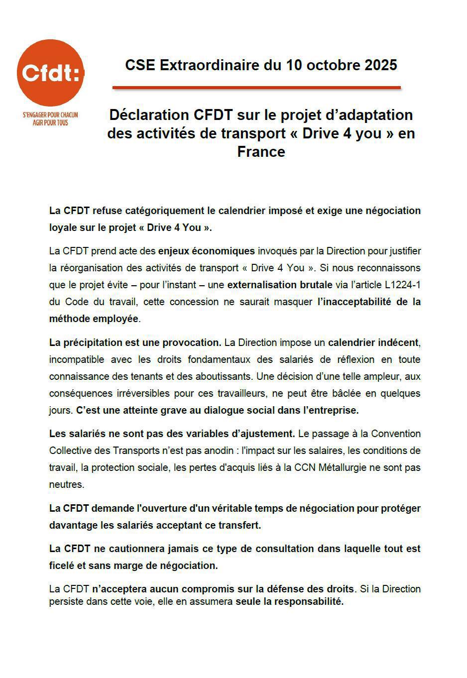 Compte Rendu CSE Extraordinaire du 10 octobre 2025 à 11h00