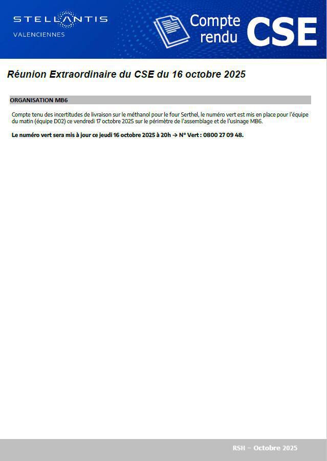 Compte Rendu CSE Extraordinaire du 16 octobre 2025 à 13h00
