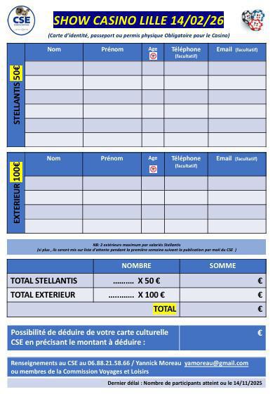 Diner Spectacle Musical Casino Barrière Lille le 14/02/2026