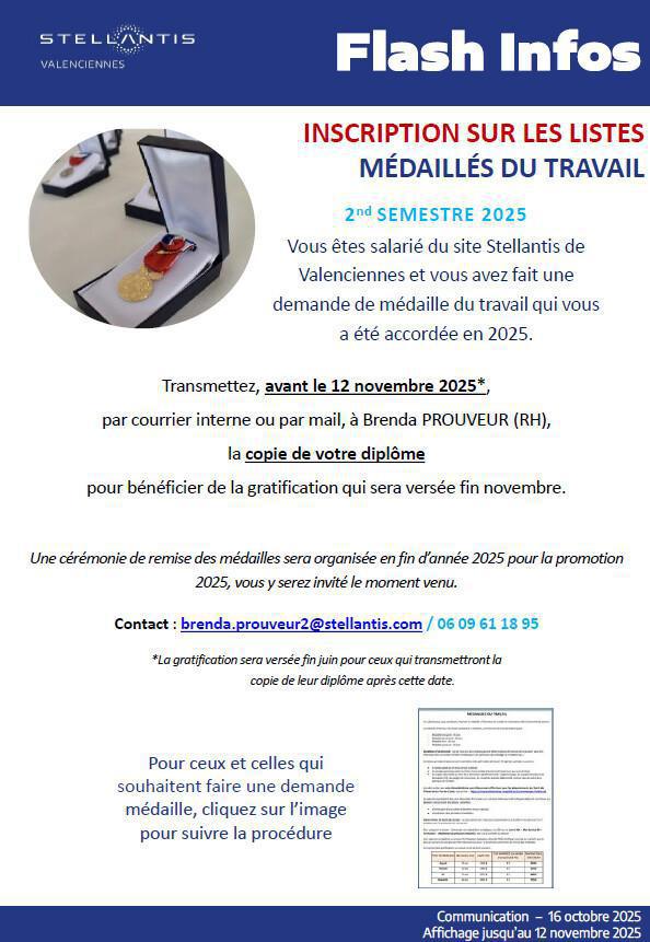 Médaille du travail 2nd semestre 2025