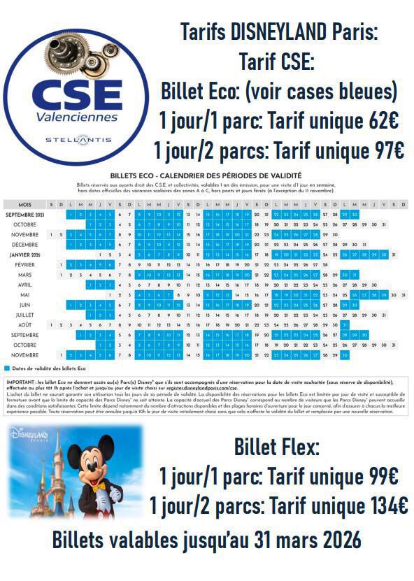 Tarif Billet Disney 2025/2026 jusqu'au 31 MARS 2026 via le CSE