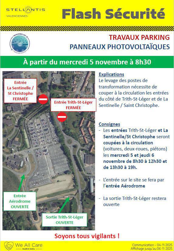 Fermeture du parking coté la sentinelle le 5 et 6 novembre 2025