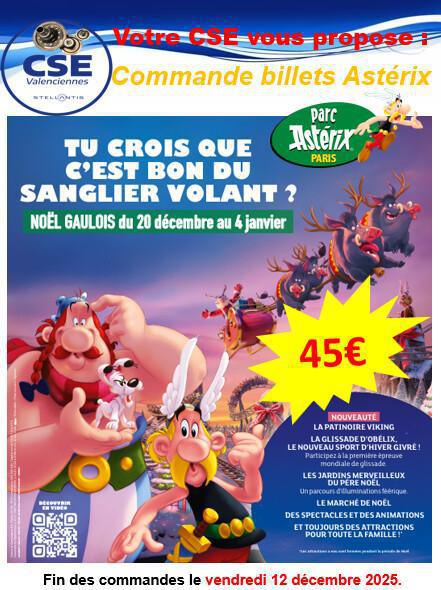 Billetterie Astérix période Noel 2025