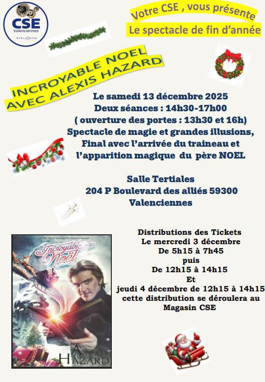 Spectacle de fin d'année du CSE - Alexis Hazard en spectacle le 13 décembre 2025