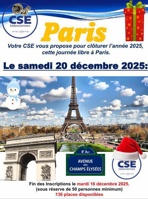 Journée libre à PARIS, le 20 décembre 2025