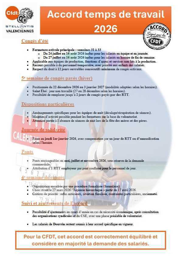 Tract : accord temps de travail 2026