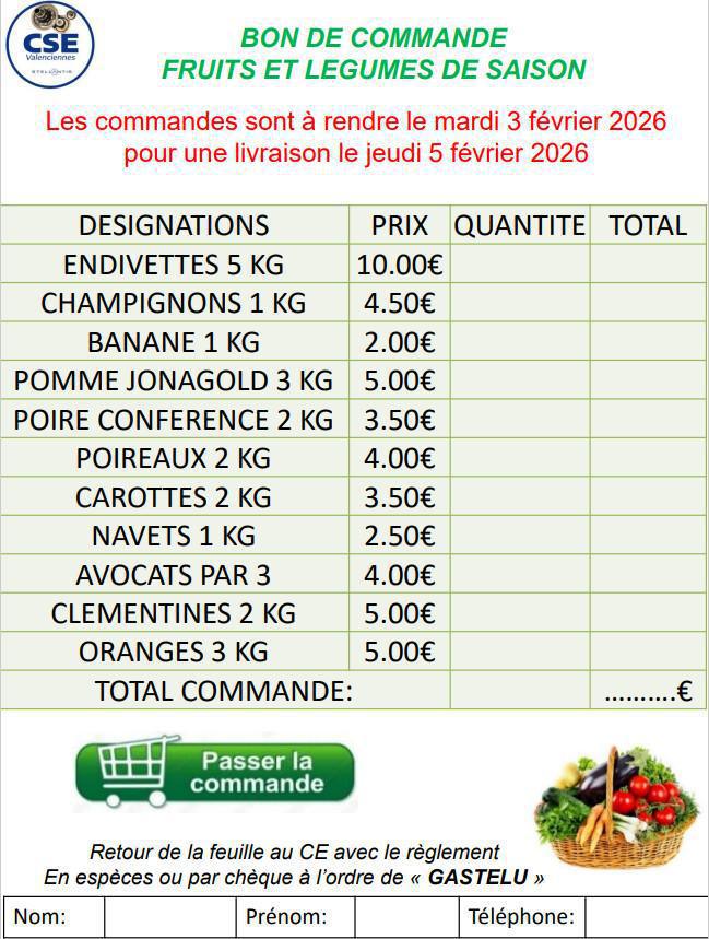 Fruits et Légumes (à rendre avant le 03 février 2026)