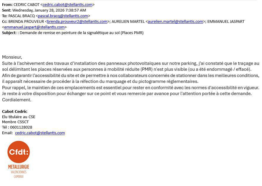 Courrier : Demande de remise en état de la signalisation des parking pour PMR (Personne à Mobilité Réduite)
