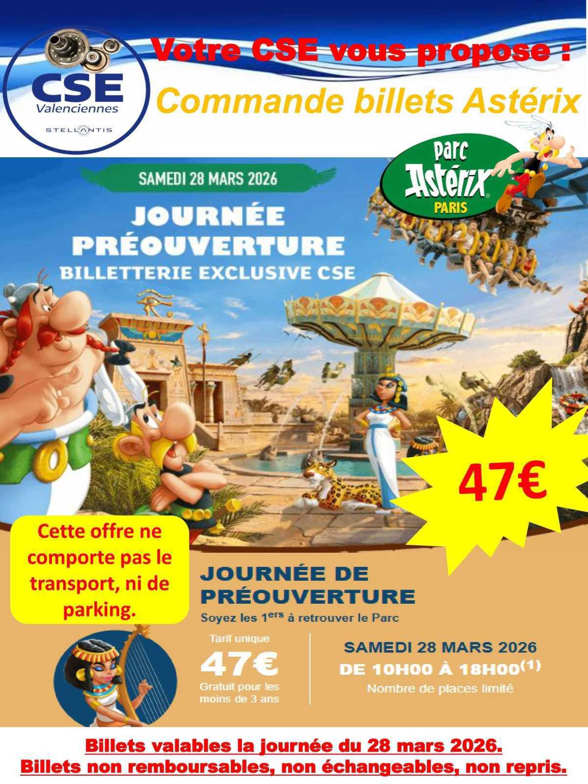 Parc Astérix journée préouverture 2026 billets sur commande