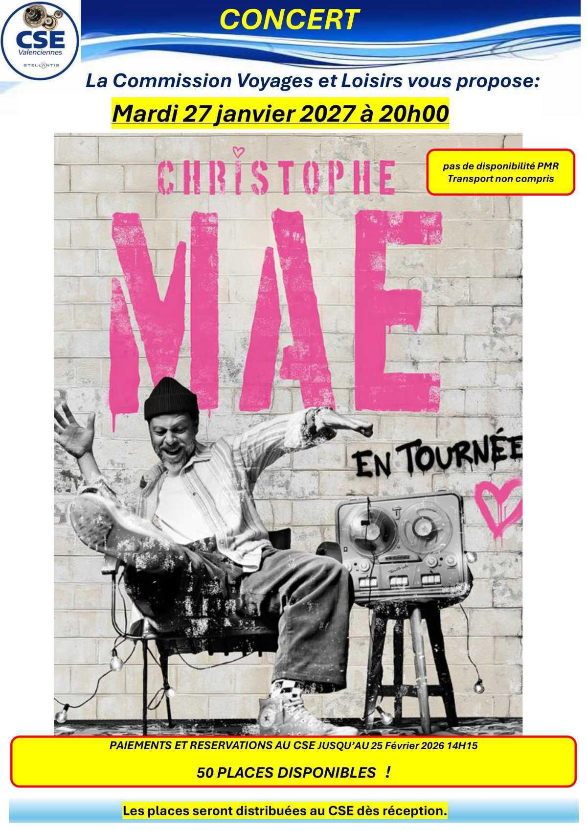 Concert Christophe Maé (27 janvier 2027) à Gayant expo Douai