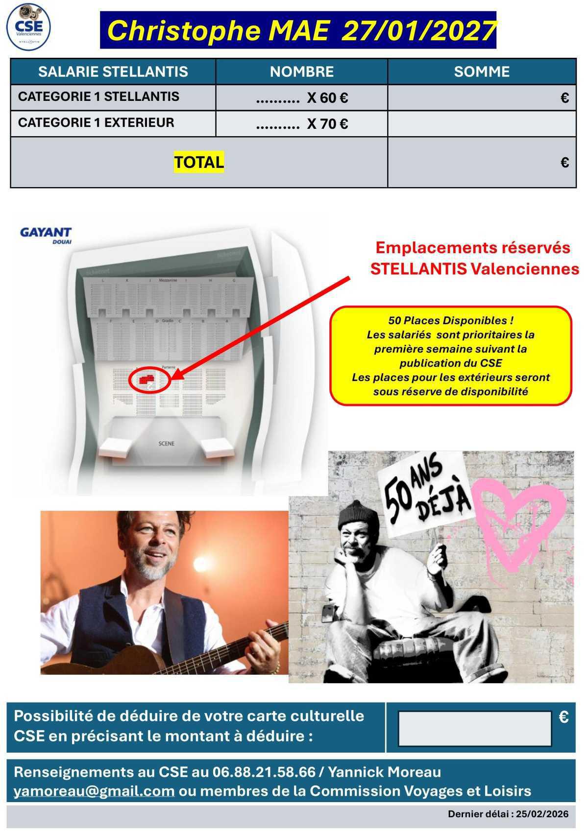 Concert Christophe Maé (27 janvier 2027) à Gayant expo Douai