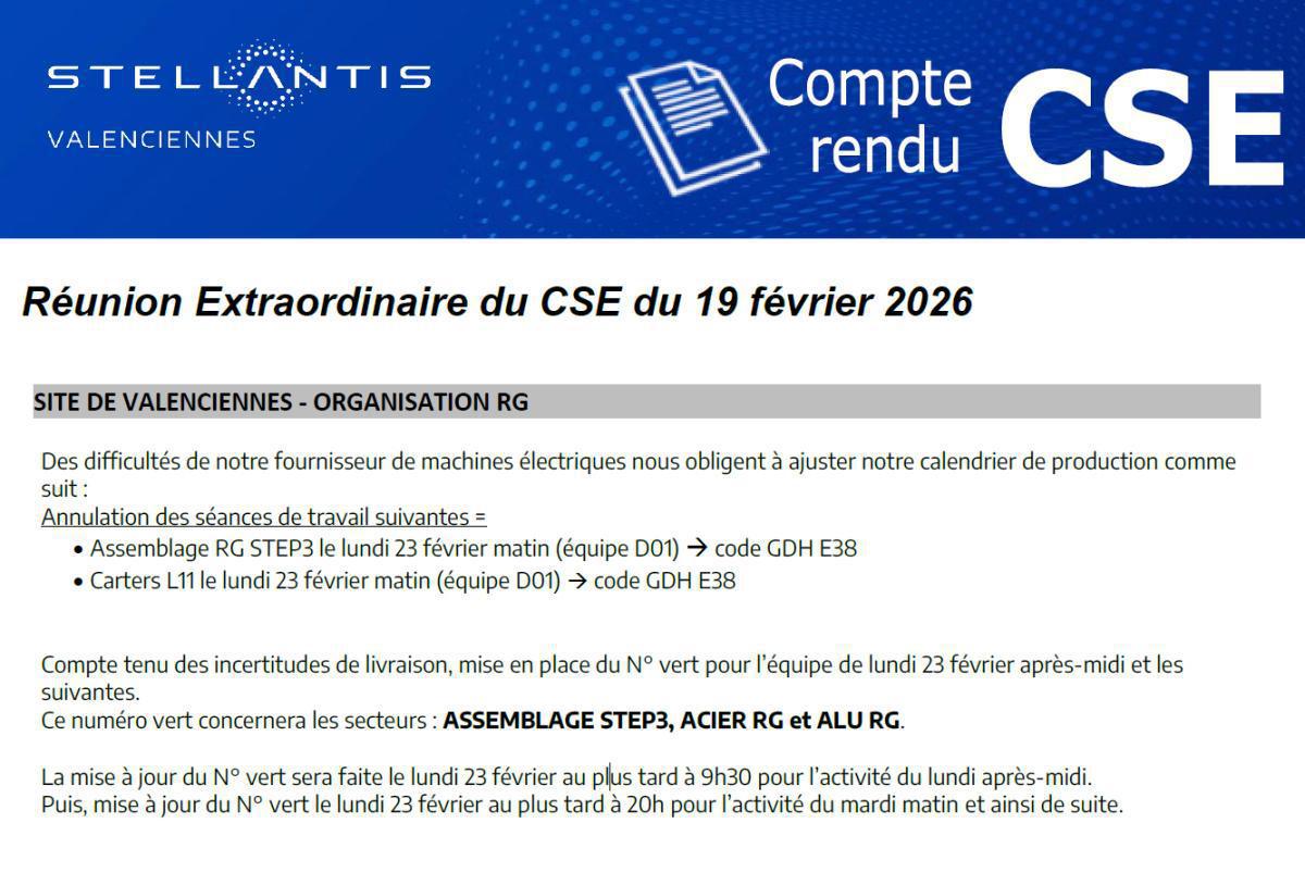 Compte rendu CSE extra du 19 février 2026 à 15h30