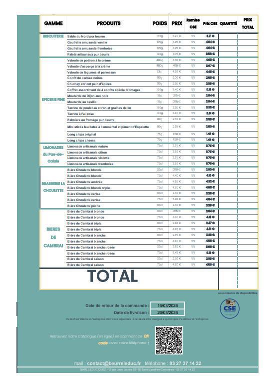 Leduc produits laitiers (à rendre avant le 16 mars 2026)