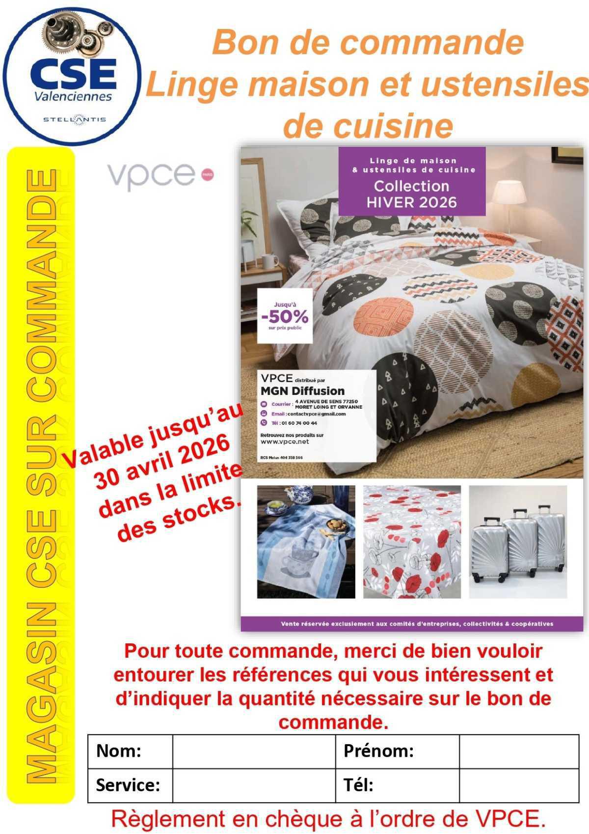 VPCE linge de maison, ustensiles VPCE linge de maison, ustensiles