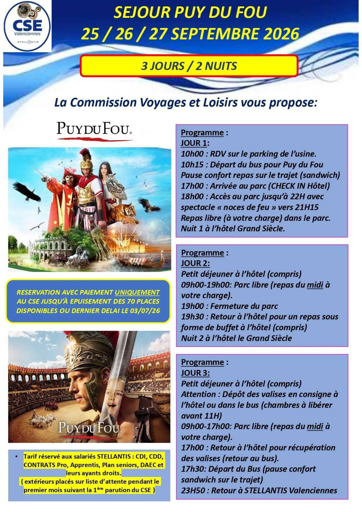 Puy du fou le 25,26,27 septembre 2026