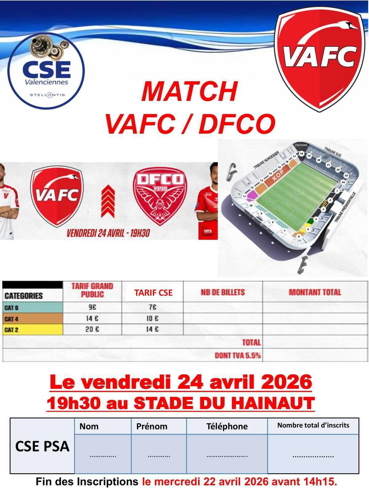 VAFC / DFCO le 24 AVRIL 2026
