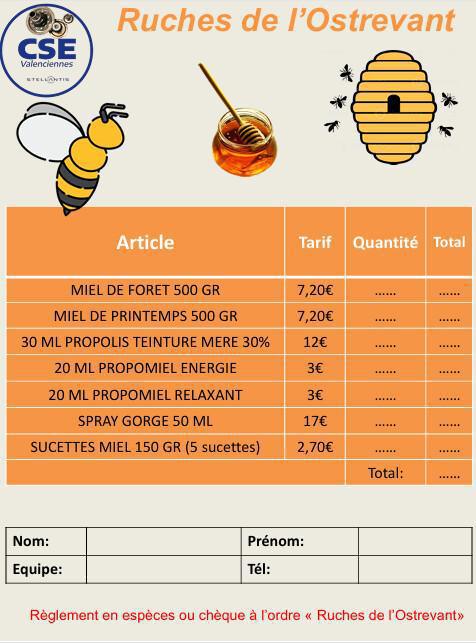 Commande miel des Ruches de l'Ostrevant (à rendre avant le 7 avril 2026)
