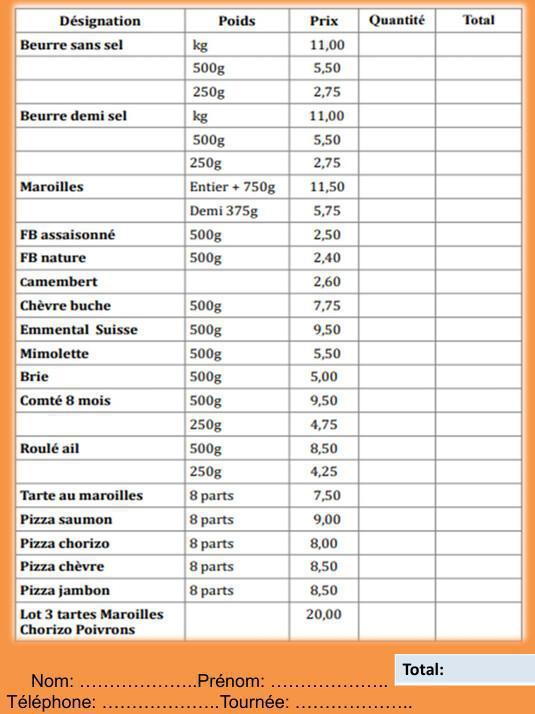 Commande Fromage (à rendre avant le 10 avril 2026)