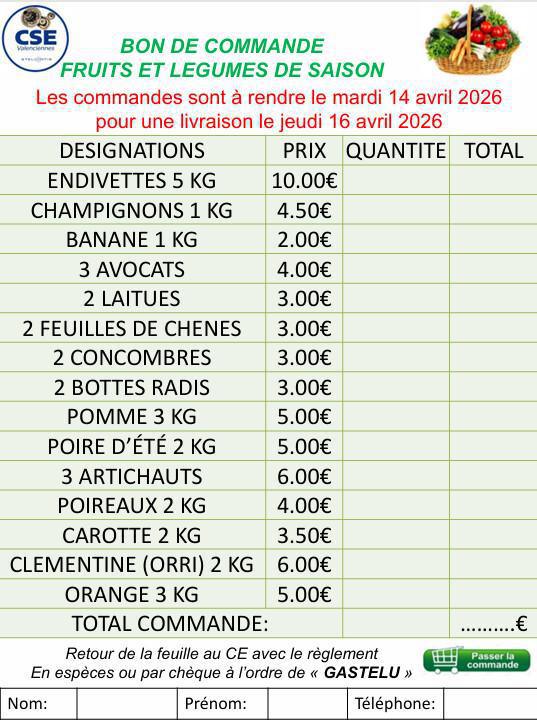 Fruits et Légumes (à rendre avant le 14 avril 2026)