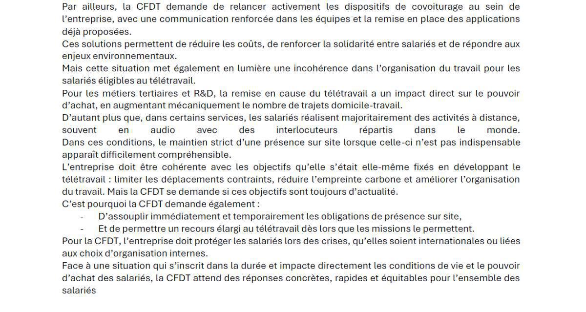Déclaration : Coût du carburant, justice sociale et organisation du travail