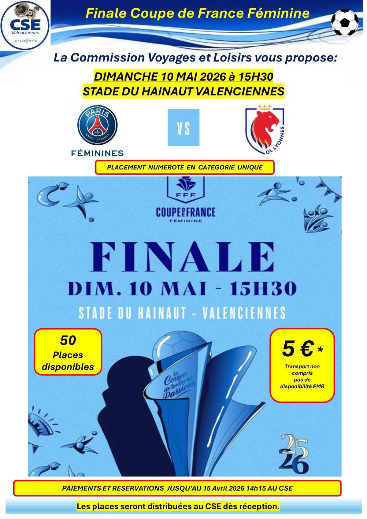 Finale coupe de France féminine: le 10 MAI