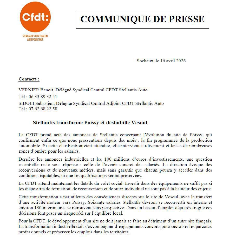 Point Presse : Stellantis transforme Poissy et déshabille Vesoul