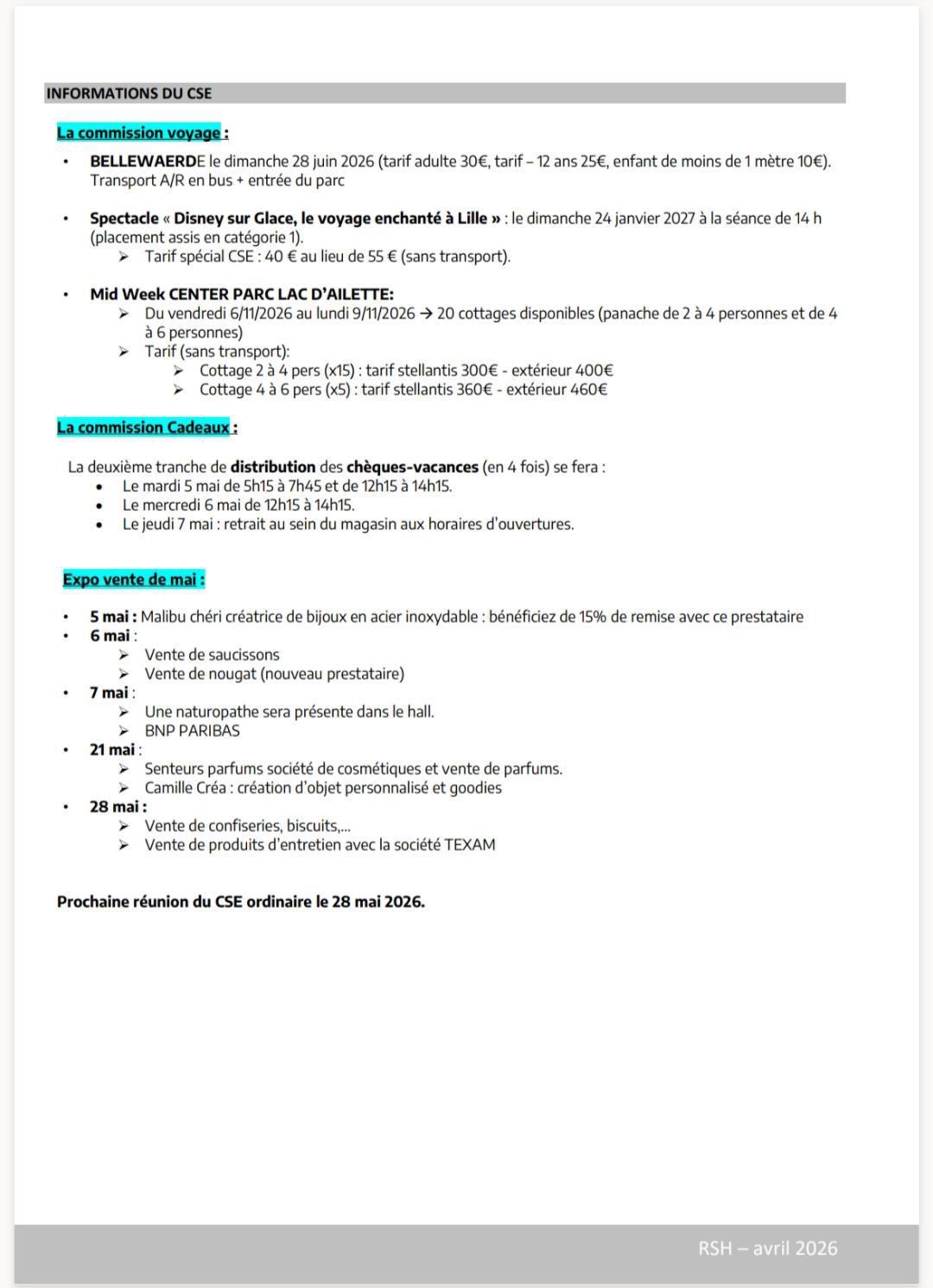 CSE Ordinaire du 28 avril 2026 
