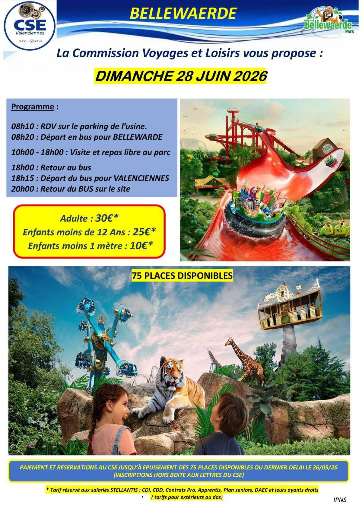 Sortie Bellewaerde le 28 juin 2026