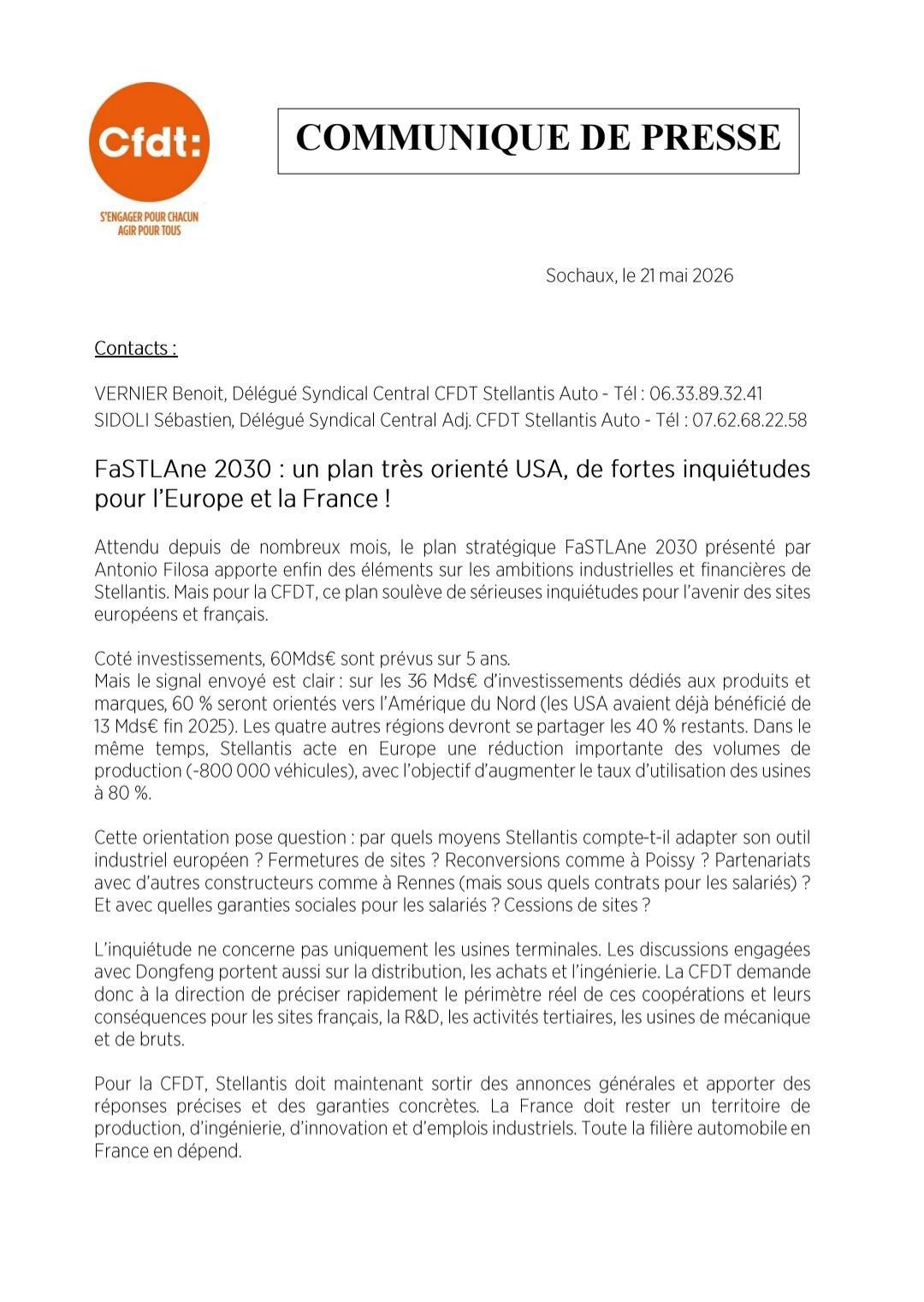 Point presse : FaSTLane 2030 - le plan stratégique de stellantis annoncé le 21 mai 2026 par Antonio Filosa