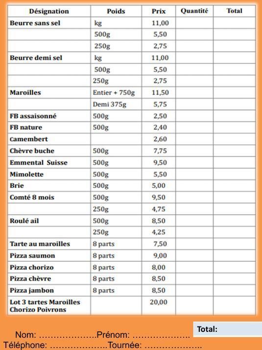 Produits Laitiers (à rendre avant le 5 juin 2026)