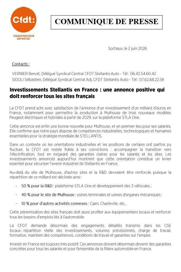 Point Presse : Investissements Stellantis en France